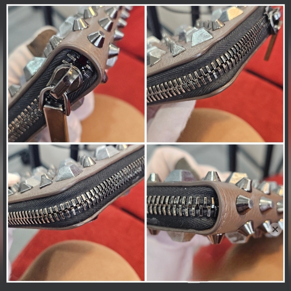 🤎Christian Louboutin Studded Panettone Zip-Around Wallet – Brown & Silver🩶 - Picture 5 of 15